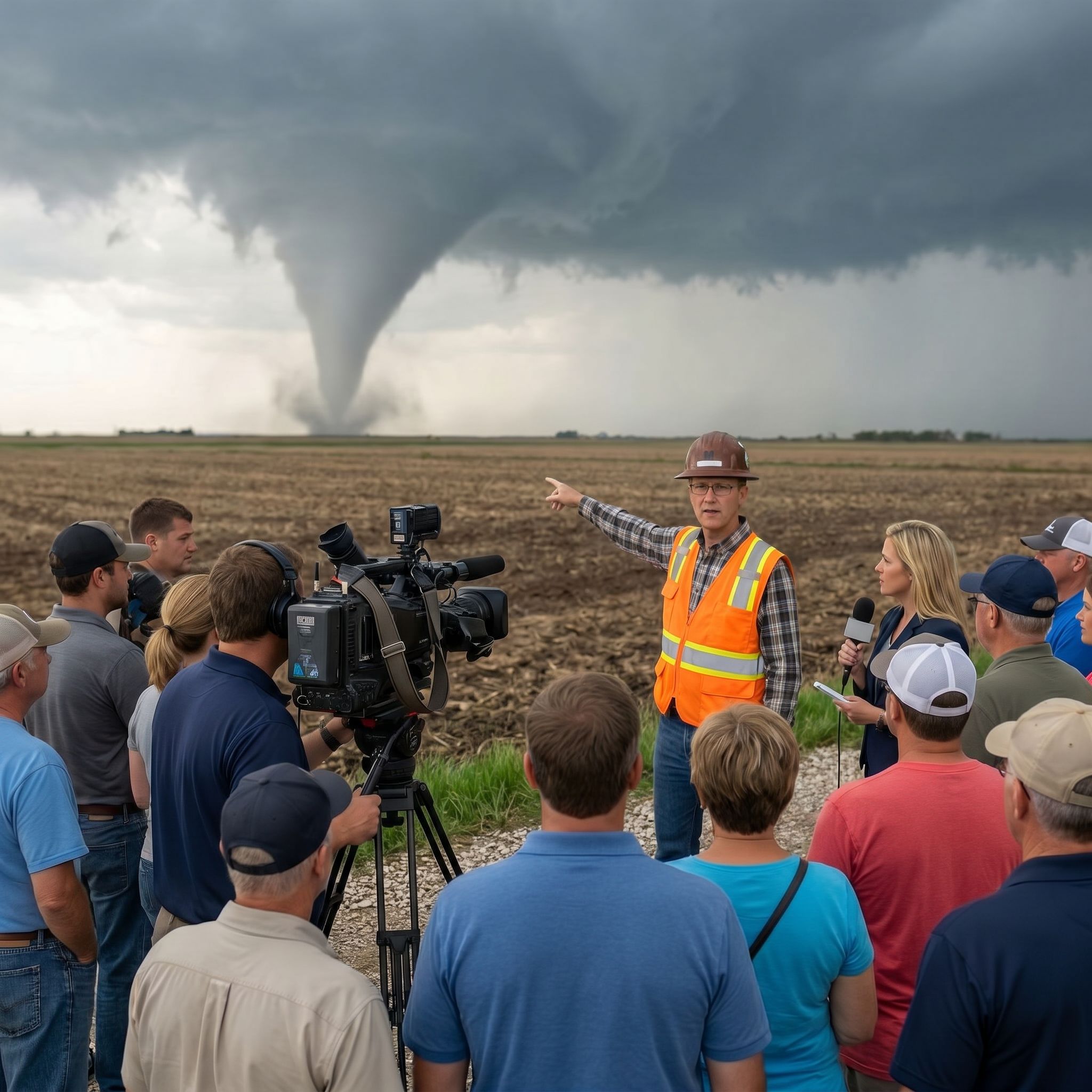 Steve McKay speaking with reporters during a McNadoes demonstration
