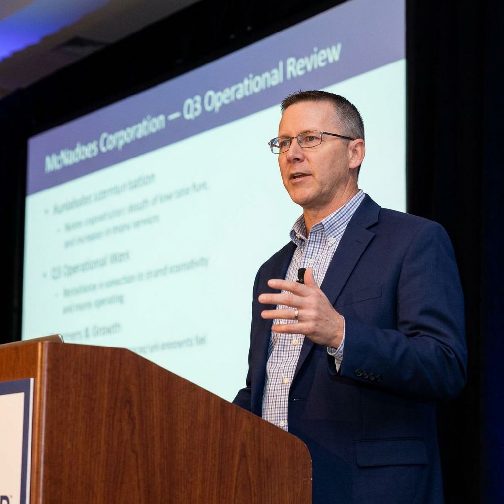 Steve McKay presenting the McNadoes Q3 operational review
